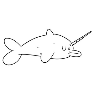 卡通独角鲸的矢量图解