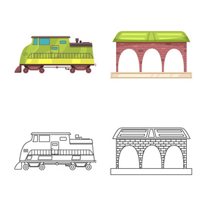 列车和车站标志的孤立对象。库存票矢量图标收藏
