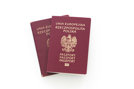 波兰护照旅行证件在白色背景下被隔离