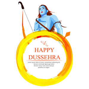 在印度 Dussehra 节期间, 罗摩勋爵的创新横幅海报滨景在印地语中的留言 Dussehra