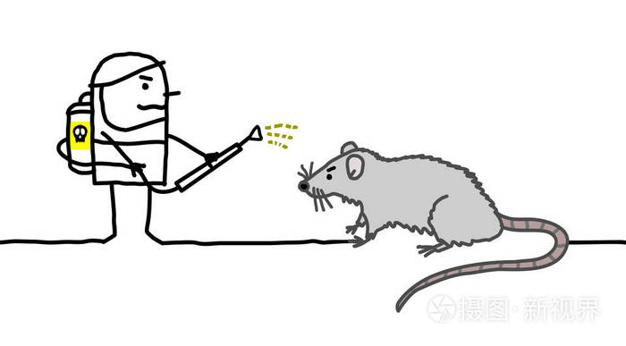 卡通灭虫人与大鼠插画-正版商用图片07rjpu-摄图新视界