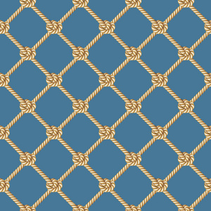 无缝模式, 背景, 黄色绳索编织在形式渔网, 查出在蓝色背景照片