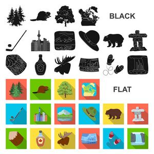 加拿大国家设计集集合中的平面图标。加拿大和地标性的矢量符号股票 web 插图