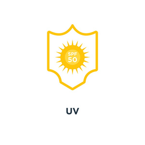 uv设计uv 图标.防晒 spf 50 概念符号设计, 矢量插图照片