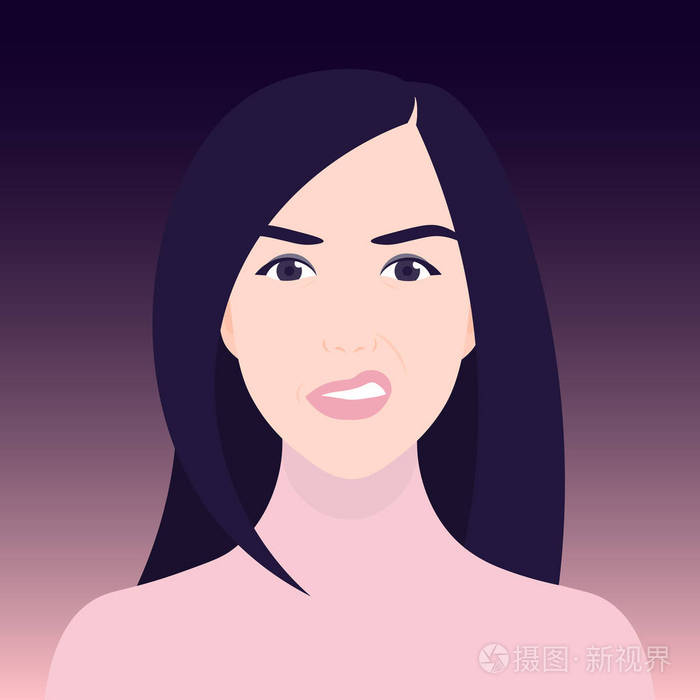 女人脸上的鬼脸.消极情绪.矢量插图