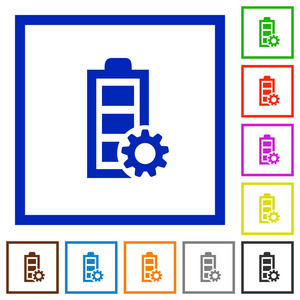 电源管理平面颜色图标在方形框架在白色背景