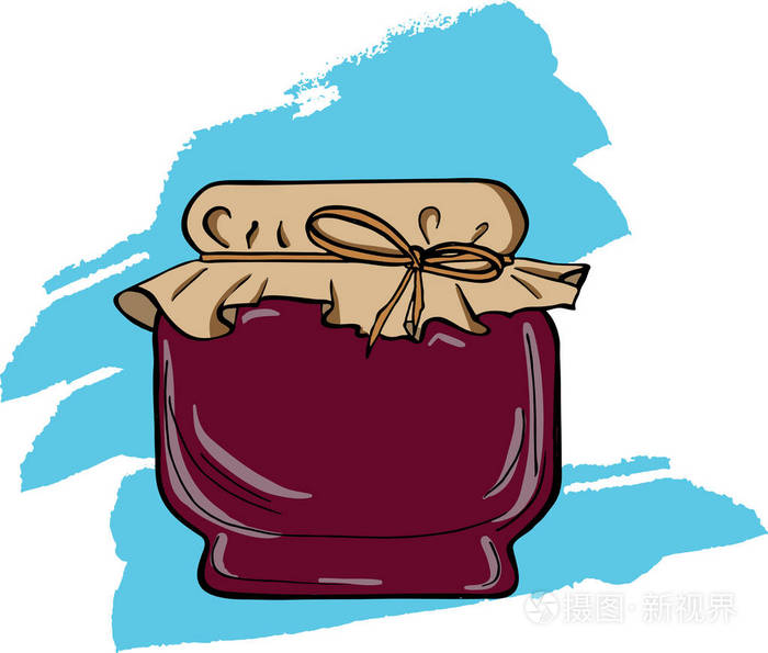 插画 一罐由水彩画的浆果果酱.手绘插图.eps