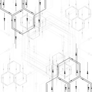 六边形抽象背景。几何科技运动设计。数字数据可视化概念。科学向量例证