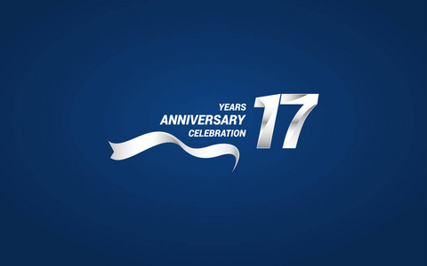 17周年纪念庆祝标识与白色色带, 向量例证在蓝色背景