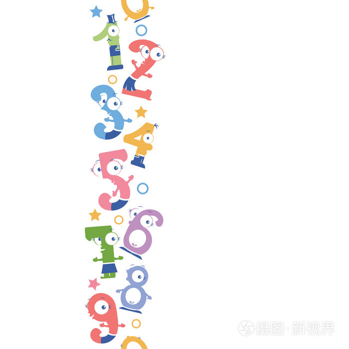 有趣的数字垂直无缝图案背景边框