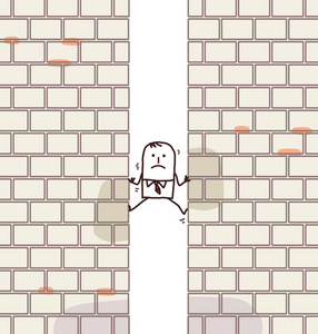 撞人卡通卡通漫画的人撞了两堵墙之间照片