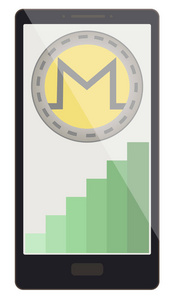 monero 硬币与增长图在电话屏幕上