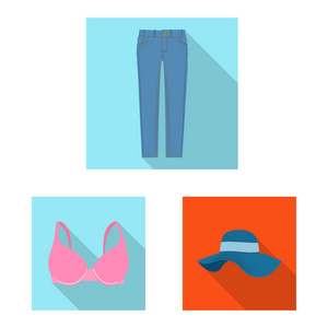 女性与服装符号的矢量设计。妇女的收藏和穿戴股票标志为网