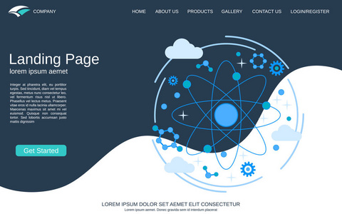 网站着陆页向量模板。抽象向量背景与科学研究平面概念例证