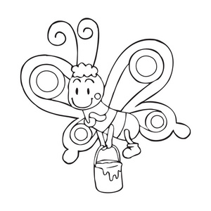 可爱的卡通蝴蝶在白色背景为儿童版画, t恤, 彩色书, 有趣和友好的性格的孩子