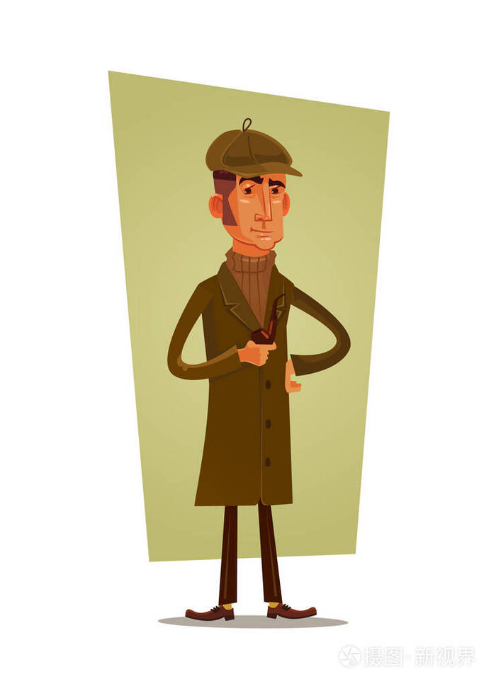 侦探性格思维和吸烟烟斗.矢量卡通插画