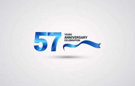 57周年纪念庆祝标识与蓝色色带, 矢量例证在白色背景