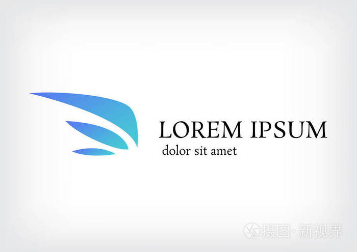 翼矢量标志设计模板, 蓝鸟图标, 羽毛符号, 花瓣符号, 矢量插图