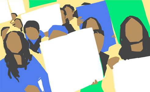 南美妇女抗议的程式化插画画彩色空白标志