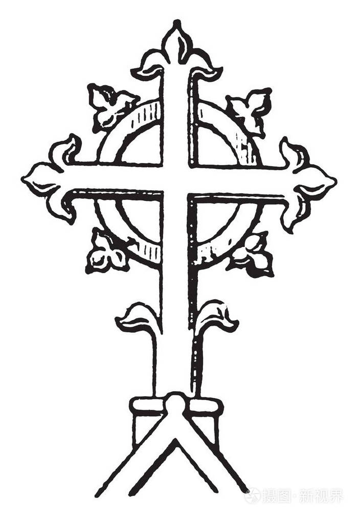 顶尖十字架, 基督教, 教会, 顶尖, 宗教, 复古线条绘画或雕刻插图