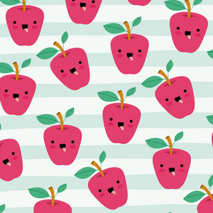 苹果可爱水果图案在装饰线条上设置颜色背景