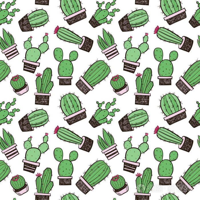 仙人掌无缝图案, 矢量插画