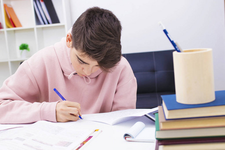 儿童在家学习或在学校的办公桌