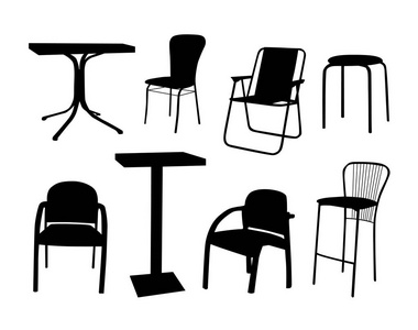 椅子和桌子集, 矢量插图