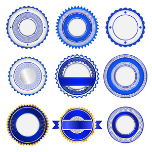 徽章 标签和无蓝色文字贴纸一套