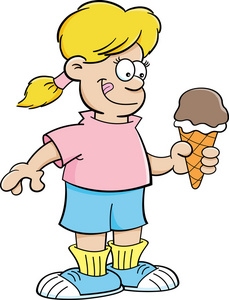 卡通女孩吃冰激淋