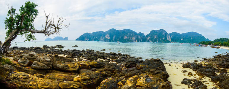 美丽的海风景与热带海岸泰国