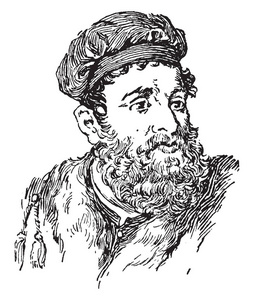 马可波罗, 1254-1324, 他是一个威尼斯商人的旅行者, 复古线条画或