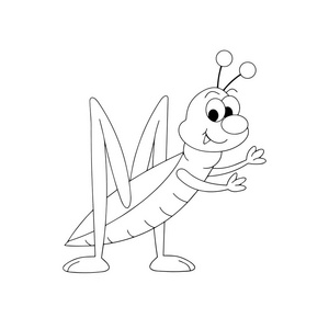 美丽的蚱蜢可爱的卡通蚱蜢白色背景为儿童版画, t恤, 彩色书, 有趣和