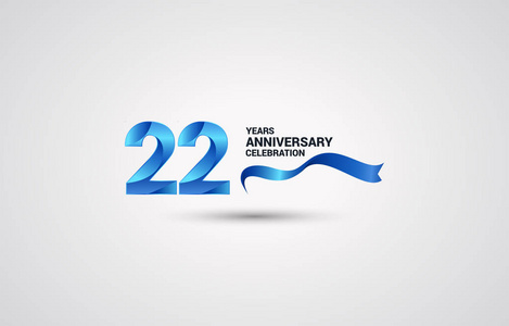 22周年纪念庆祝标识与蓝色色带, 矢量例证在白色背景