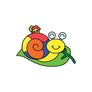 可爱的卡通蜗牛白色背景的儿童版画, t恤, 彩色书, 有趣和友好的性格