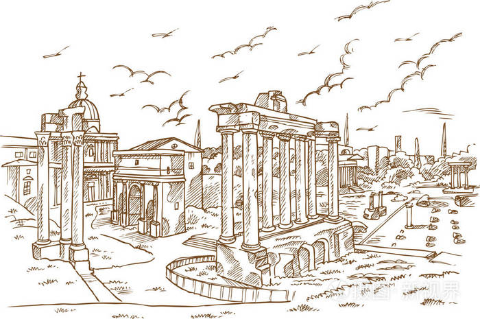 意大利罗马古的寺庙遗迹插画-正版商用图片07ub0g-摄图新视界