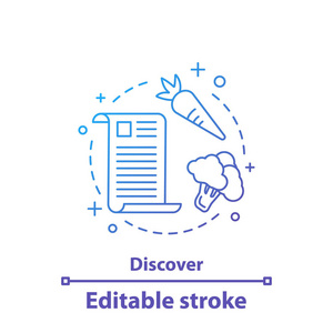 发现配方概念图标。选择成分概念细线插图。烹饪。矢量隔离轮廓图。可编辑描边