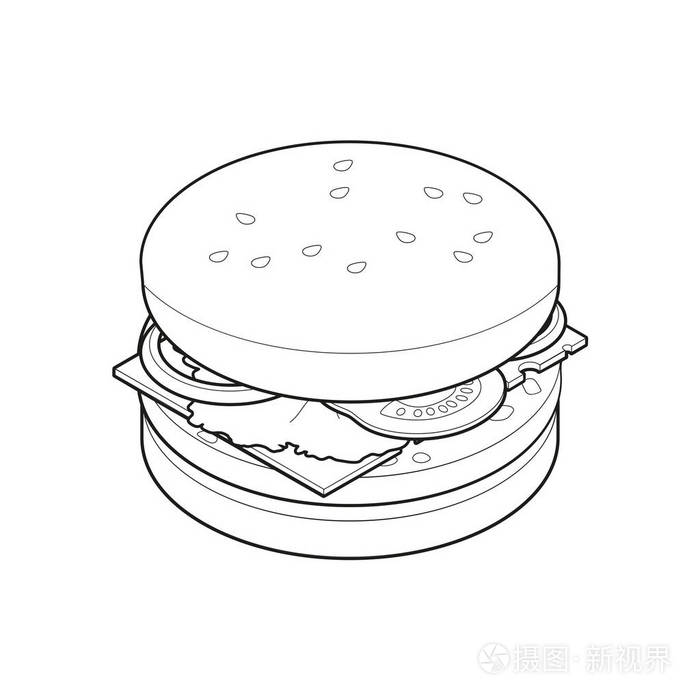 汉堡等距着色书, 概念不健康食物, 快餐例证