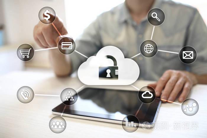 网络安全,数据保护,信息安全和加密.互联网技术与商业理念