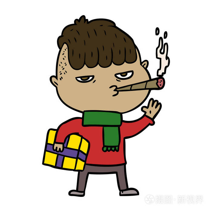 动画片人抽烟运载圣诞节礼物