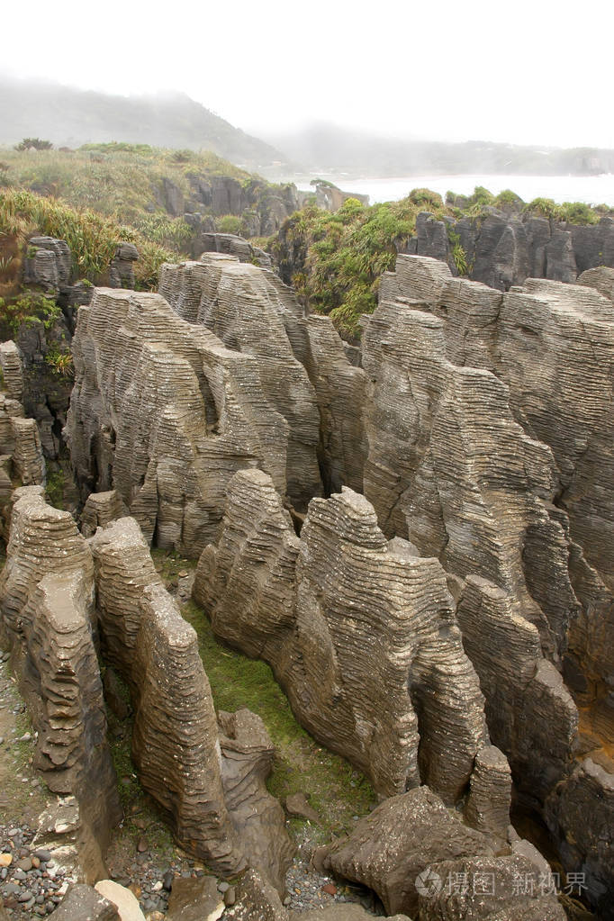 新西兰南岛侵蚀普纳凯基形成的奇异岩石