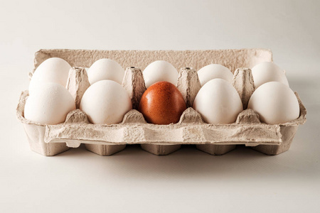 白色和褐色的鸡蛋在纸板包装