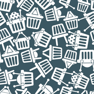 购物篮图标无缝背景，超市购物简单符号矢量集合成无缝模式