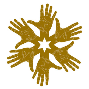 六伸开双手抽象符号与六角星,详细的罪恶照片