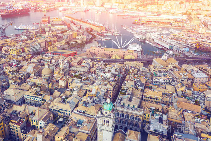城市和港口, 热那亚, 意大利的顶部视图