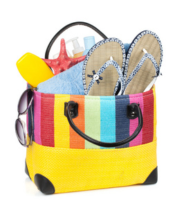 袋用毛巾 太阳镜 拖鞋和海滩的项目