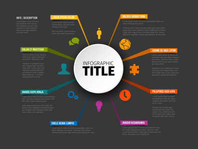 具有八个元素的矢量多用途信息图模板深色版本