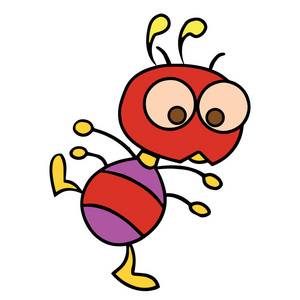 友好的蚂蚁可爱的卡通蚂蚁在白色背景的儿童版画, t恤, 彩色书, 有趣