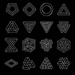 视错觉.矢量图上白色孤立.神的几何学.在黑色背景上的白线照片