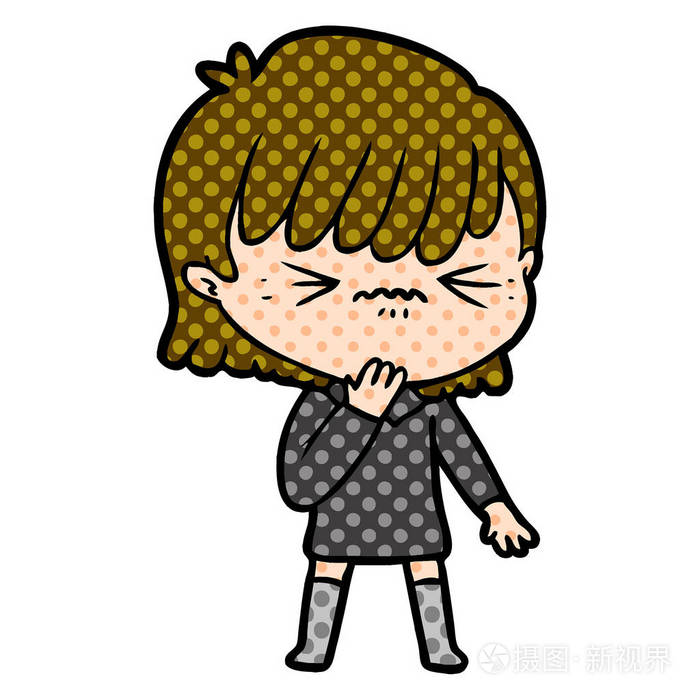 卡通女孩后悔错误